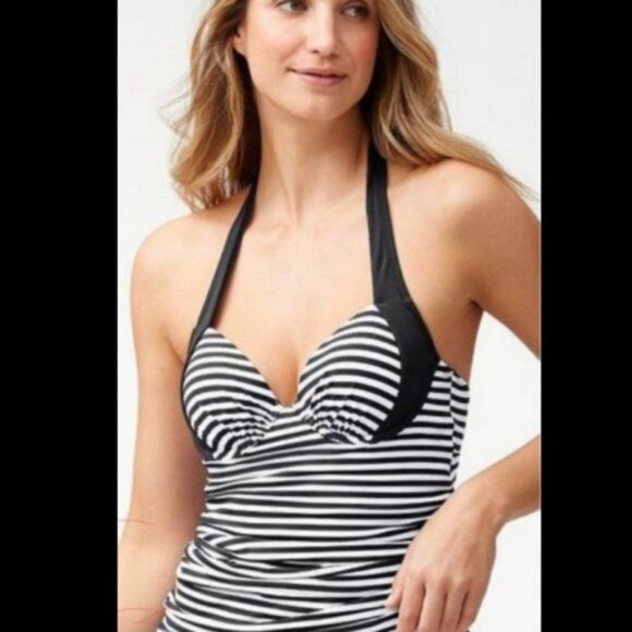 New Tommy Bahama XS Little Stripe Underwire Halter Tankini Swim Top - Picture 1 of 2
